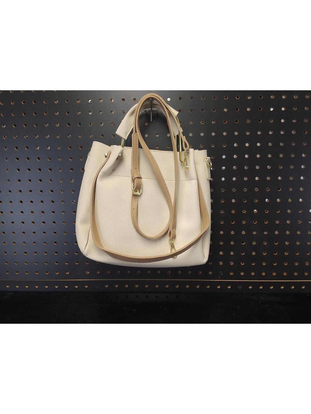 Chic Cream Leather Tote Bag with Gold Accents - Stylish!